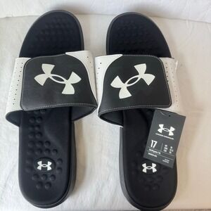 New Under Armour Men's UA Ignite Adjustable Slides‎ size 17 Black White Casual